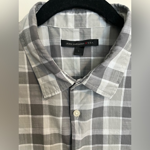 John Varvatos Grey Checked Shirt Sleeve Button Down Shirt Size Large - Picture 2 of 5